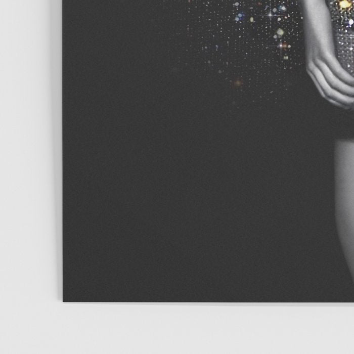 MAGIC GIRL - glitter artwork by Yana Potter, black and white photo, night vibes, sparkling and shiny Poster Gallery Image 3
