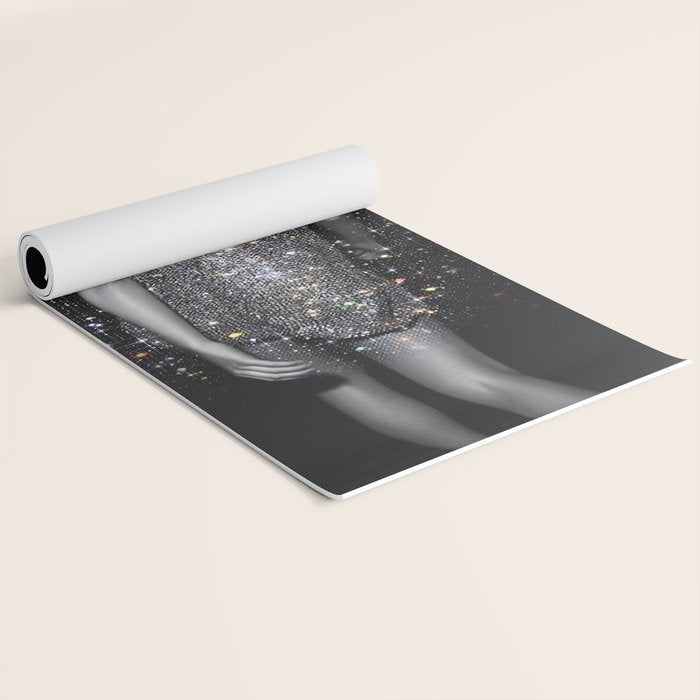 MAGIC GIRL - glitter artwork by Yana Potter, black and white photo, night vibes, sparkling and shiny Yoga Mat Gallery Image 2