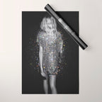MAGIC GIRL - glitter artwork by Yana Potter, black and white photo, night vibes, sparkling and shiny Wrapping Paper Gallery Image 1
