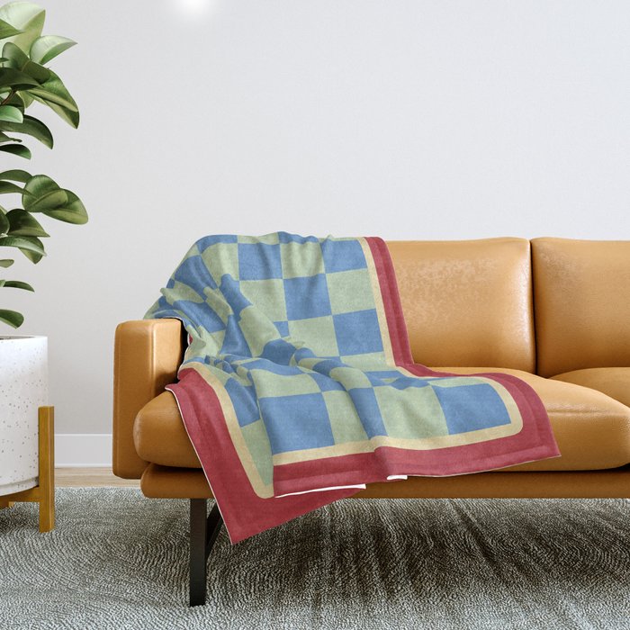 Blue and Light Green Checkerboard Pattern Throw Blanket Gallery Image 1