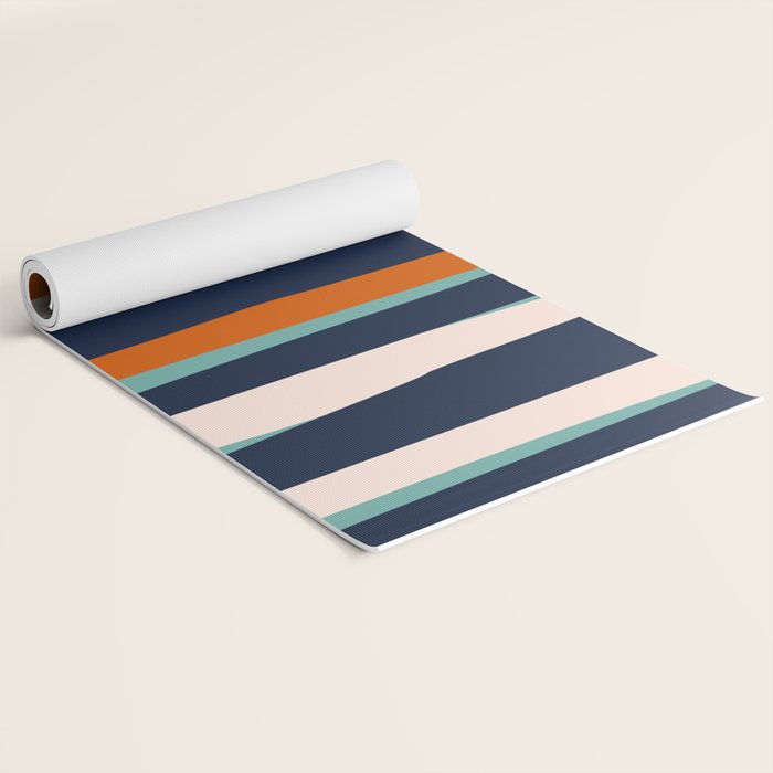 Stripes Abstract, Orange, Teal, Navy Yoga Mat Gallery Image 2