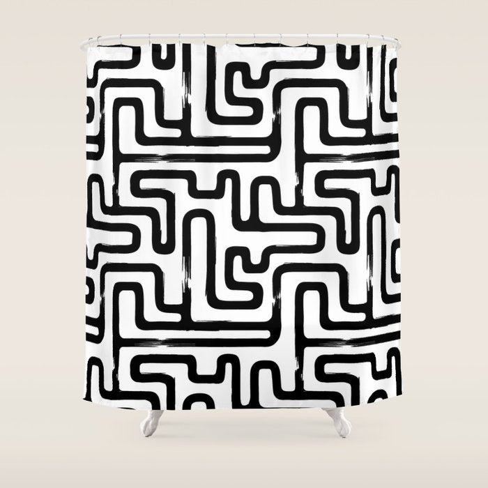 Hand drawn paint brush line pattern Shower Curtain Gallery Image 1