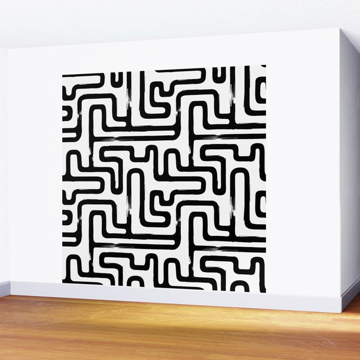 Hand drawn paint brush line pattern Wall Mural Gallery Image 2