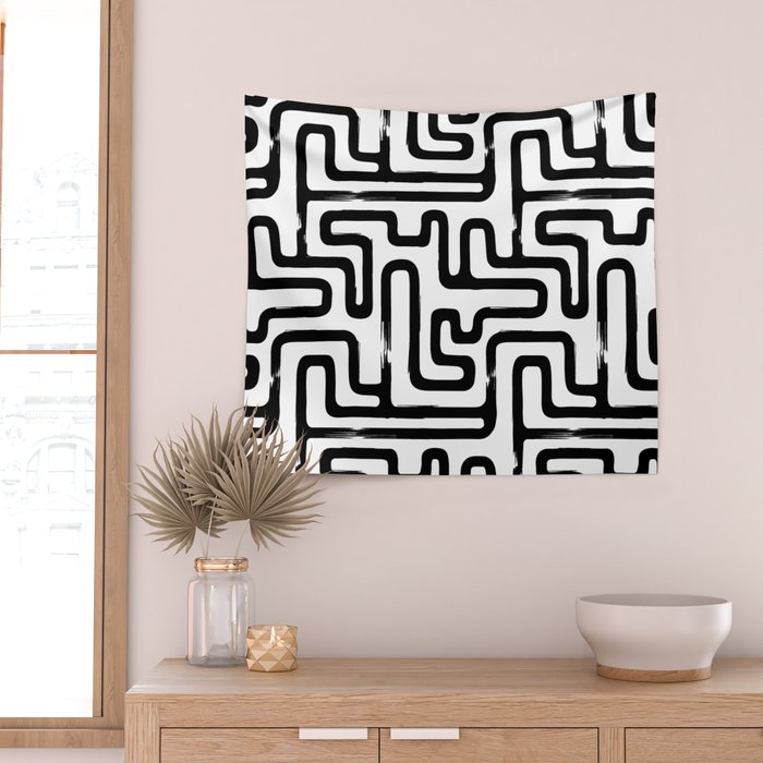 Hand drawn paint brush line pattern Wall Tapestry Gallery Image 2