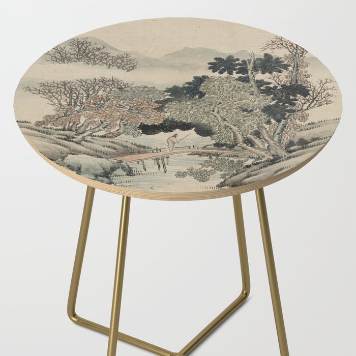 Vintage Japanese Landscape Painting Side Table Gallery Image 2