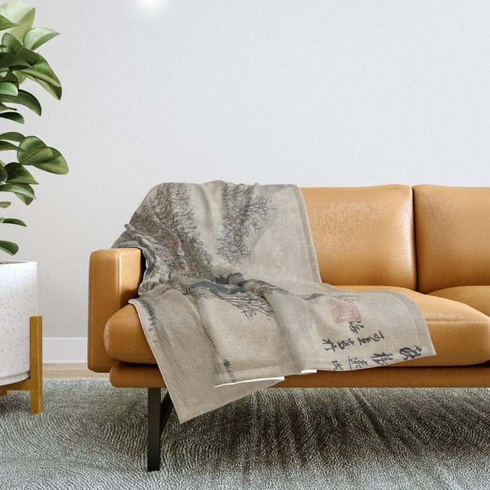 Vintage Japanese Landscape Painting Throw Blanket Gallery Image 1