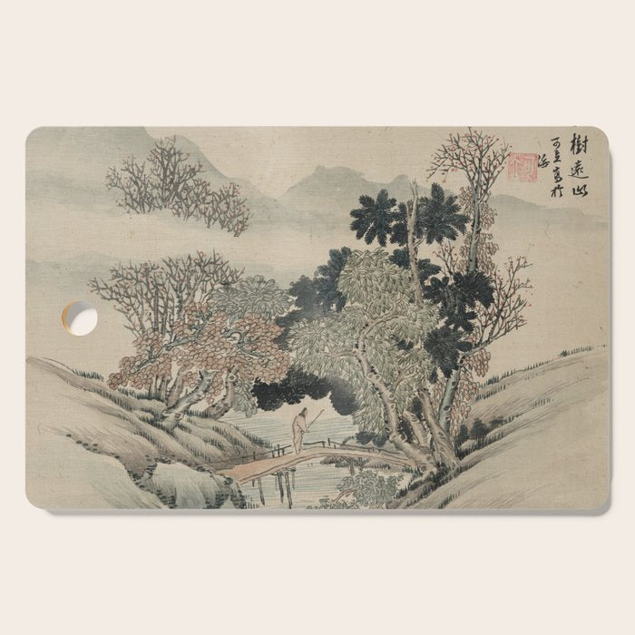 Vintage Japanese Landscape Painting Cutting Board Gallery Image 1