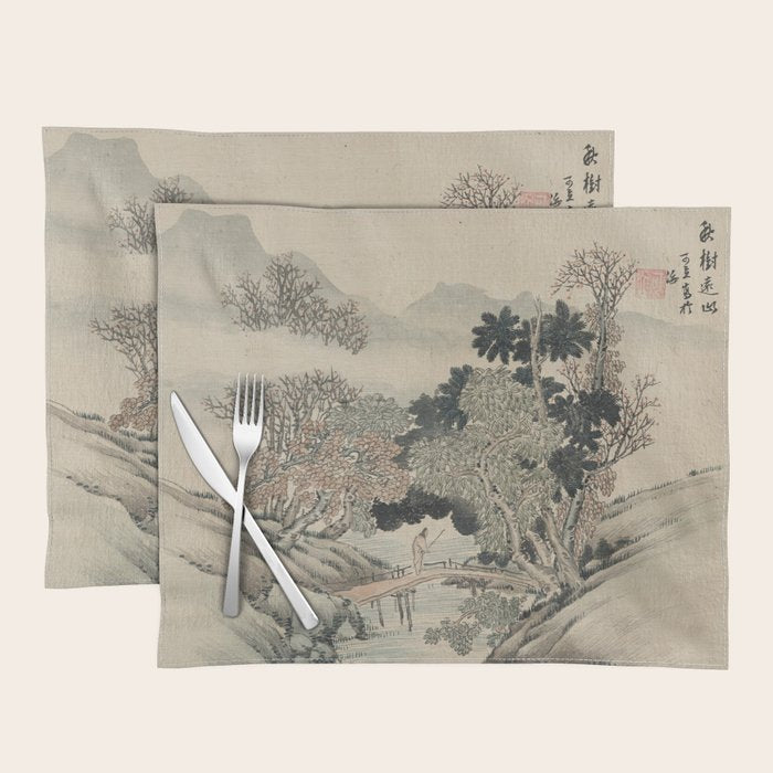 Vintage Japanese Landscape Painting Placemat Gallery Image 1