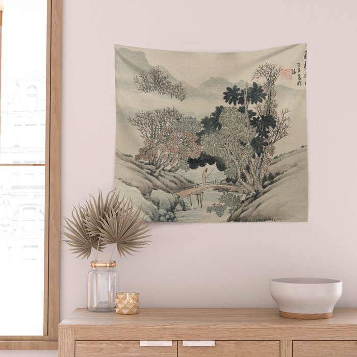 Vintage Japanese Landscape Painting Wall Tapestry Gallery Image 2