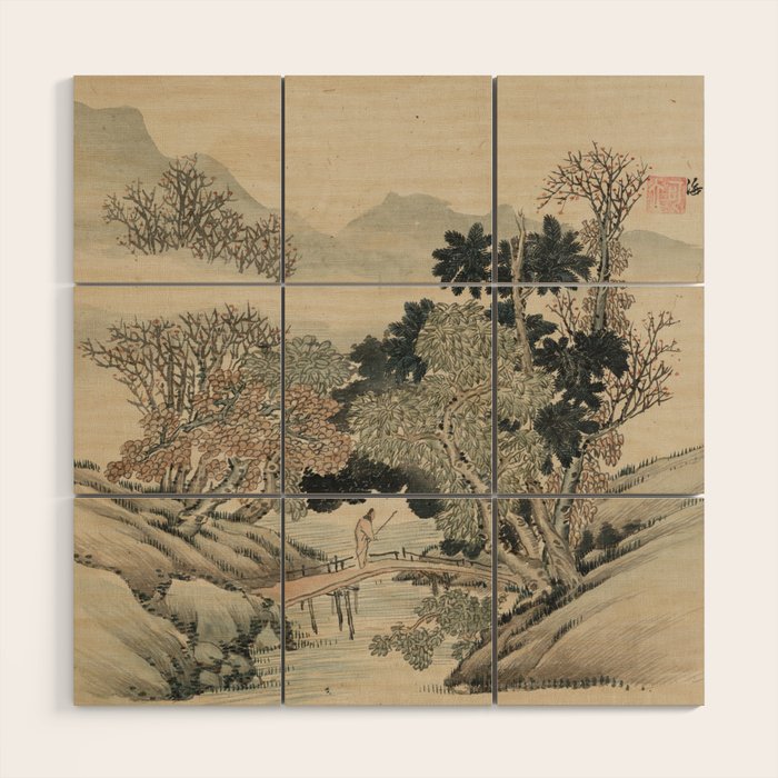 Vintage Japanese Landscape Painting Wood Wall Art Gallery Image 1