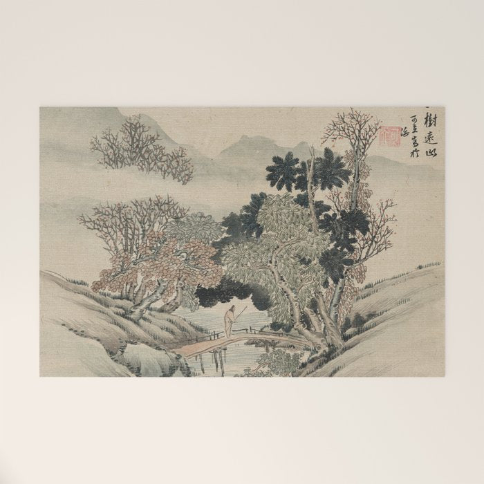 Vintage Japanese Landscape Painting Welcome Mat Gallery Image 1