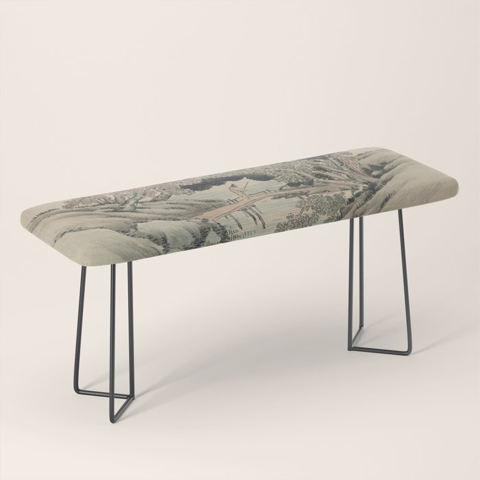 Vintage Japanese Landscape Painting Bench