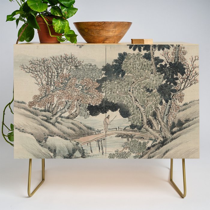 Vintage Japanese Landscape Painting Credenza Gallery Image 1