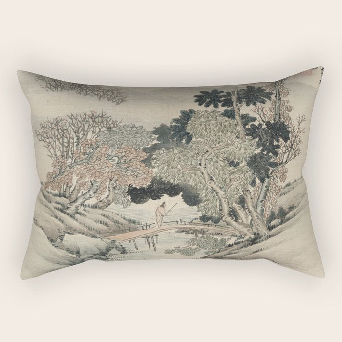 Vintage Japanese Landscape Painting Rectangular Pillow Gallery Image 2