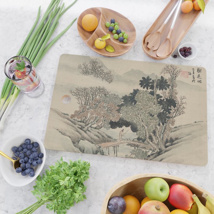 Vintage Japanese Landscape Painting Cutting Board Gallery Image 2