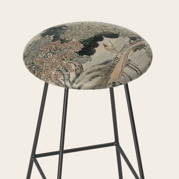 Vintage Japanese Landscape Painting Stool Gallery Image 2