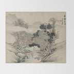 Vintage Japanese Landscape Painting Throw Blanket Gallery Image 2