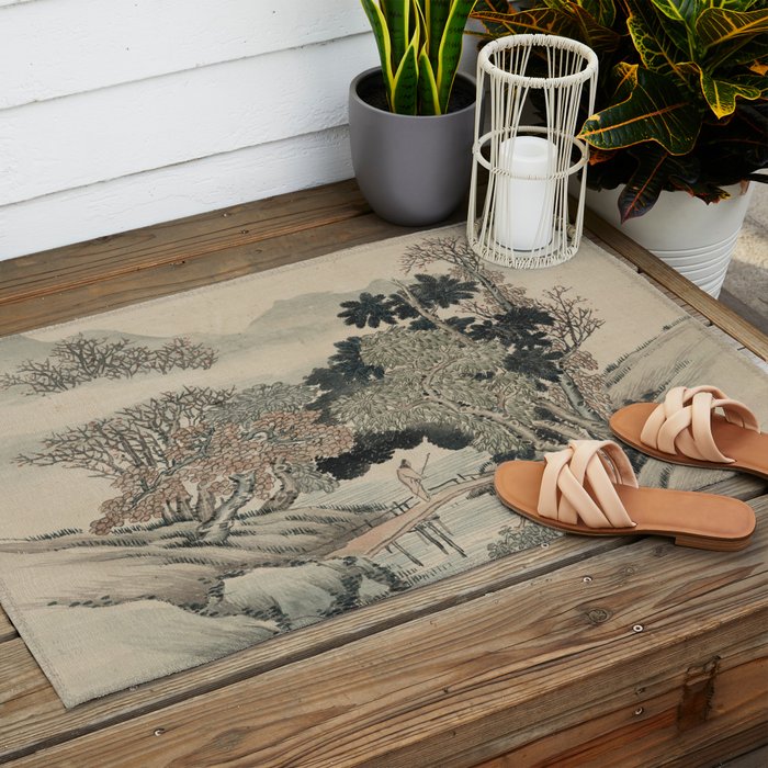 Vintage Japanese Landscape Painting Outdoor Rug Gallery Image 2