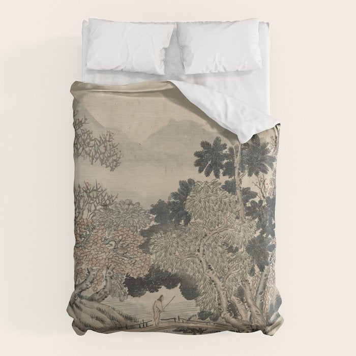 Vintage Japanese Landscape Painting Duvet Cover Gallery Image 1