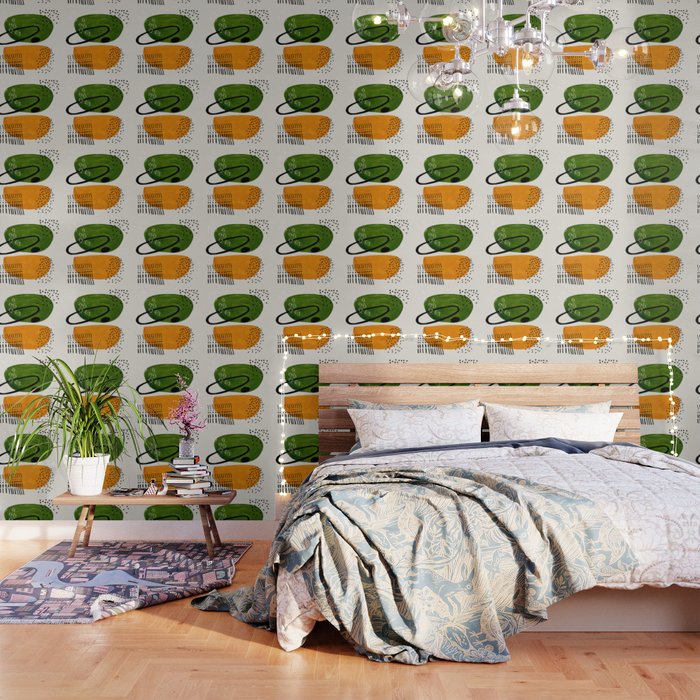 Mid Century Modern Abstract Colorful Art Patterns Olive Green Yellow Ochre Orbit Geometric Objects Wallpaper Gallery Image 3