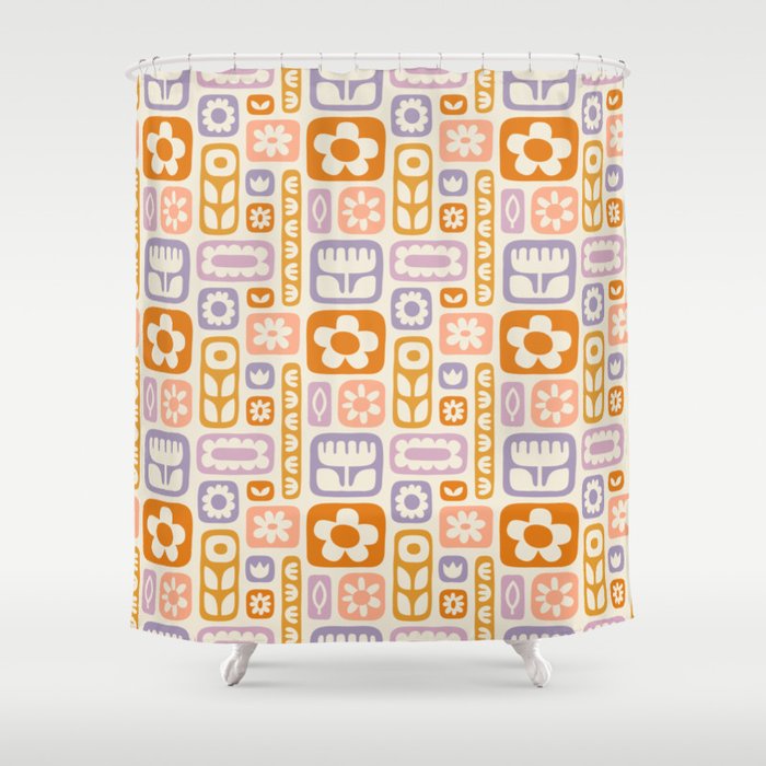 Vintage scandinavian floral art pattern Shower Curtain Gallery Image 1