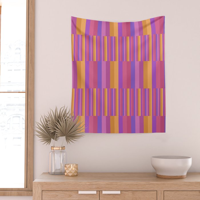 Mixed Stripes Pattern IV Colorful 90s Wall Tapestry Gallery Image 2
