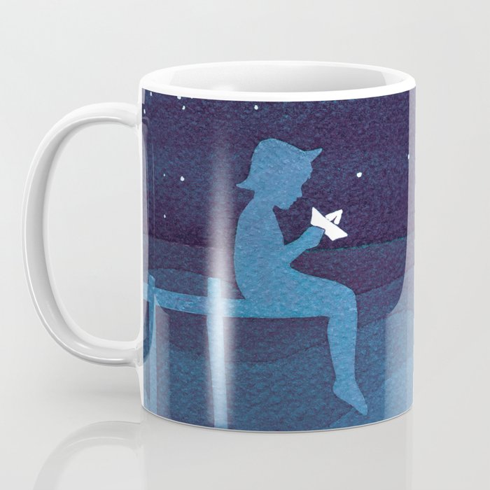 Boy with paper boats, blue Coffee Mug Gallery Image 3