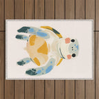 Smiling Sea Turtle Soft Pastel Nursery Animal Outdoor Rug Gallery Image 1