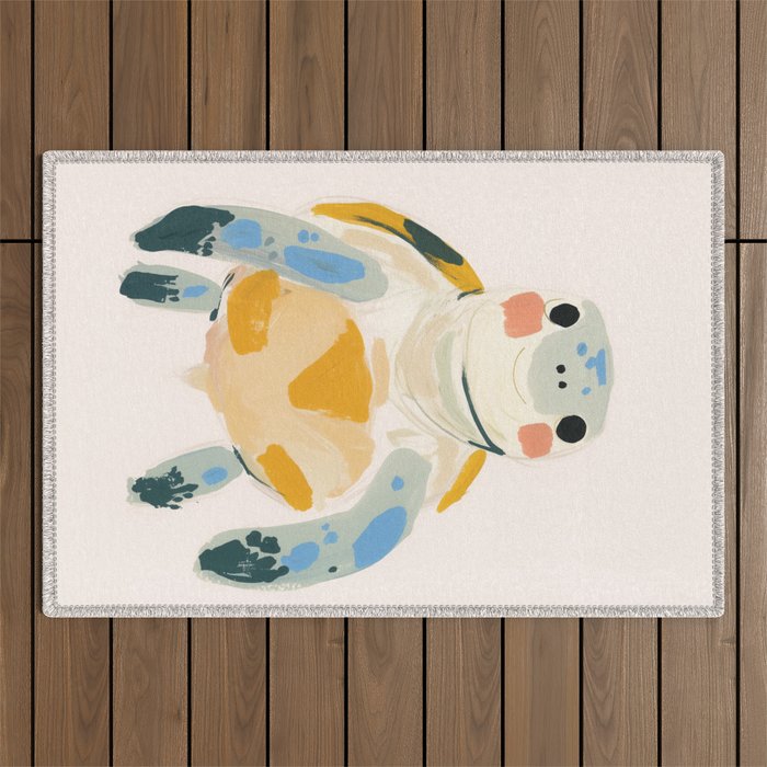 Smiling Sea Turtle Soft Pastel Nursery Animal Outdoor Rug Gallery Image 1