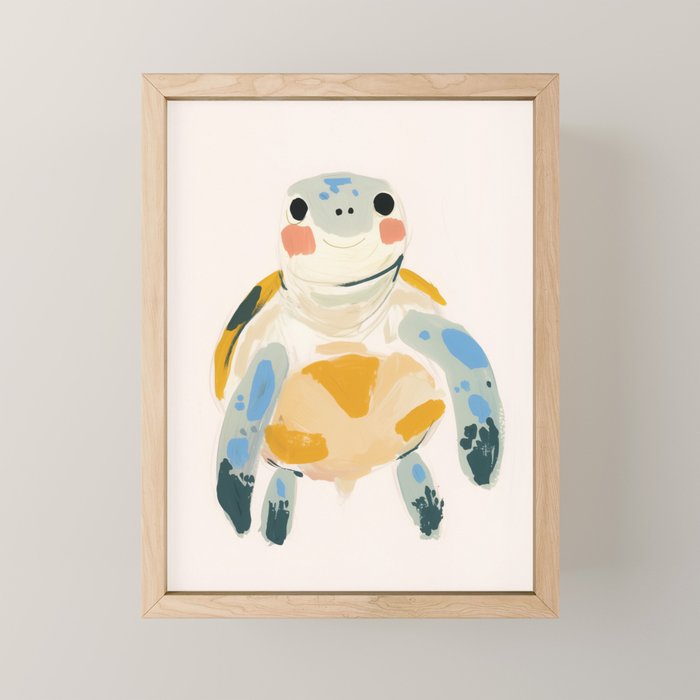 Smiling Sea Turtle Soft Pastel Nursery Animal Mini Art Print Gallery Image 1