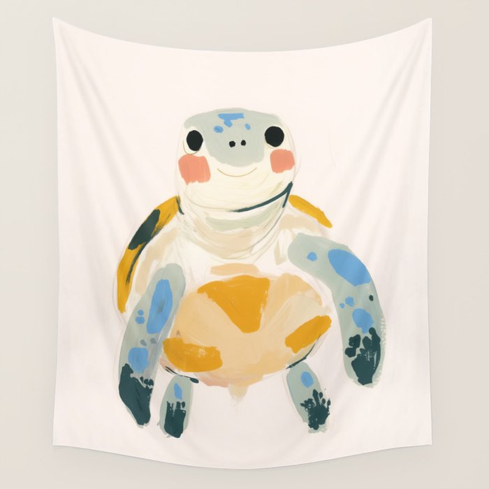Smiling Sea Turtle Soft Pastel Nursery Animal Wall Tapestry Gallery Image 4