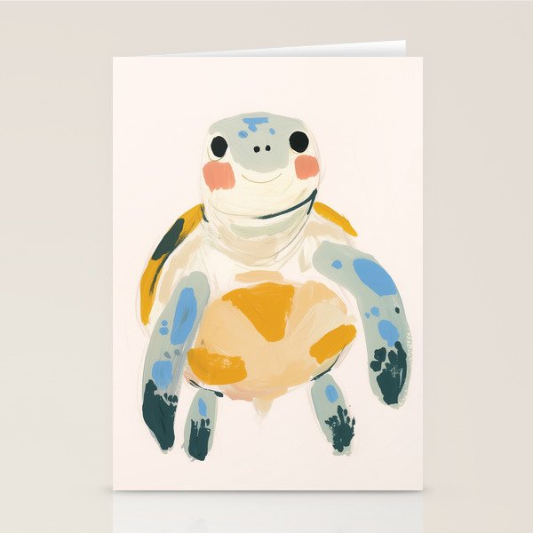 Smiling Sea Turtle Soft Pastel Nursery Animal Stationery Card Gallery Image 2