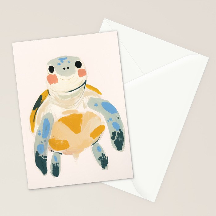 Smiling Sea Turtle Soft Pastel Nursery Animal Stationery Card Gallery Image 2