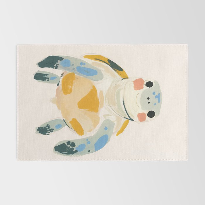 Smiling Sea Turtle Soft Pastel Nursery Animal Rug Gallery Image 2