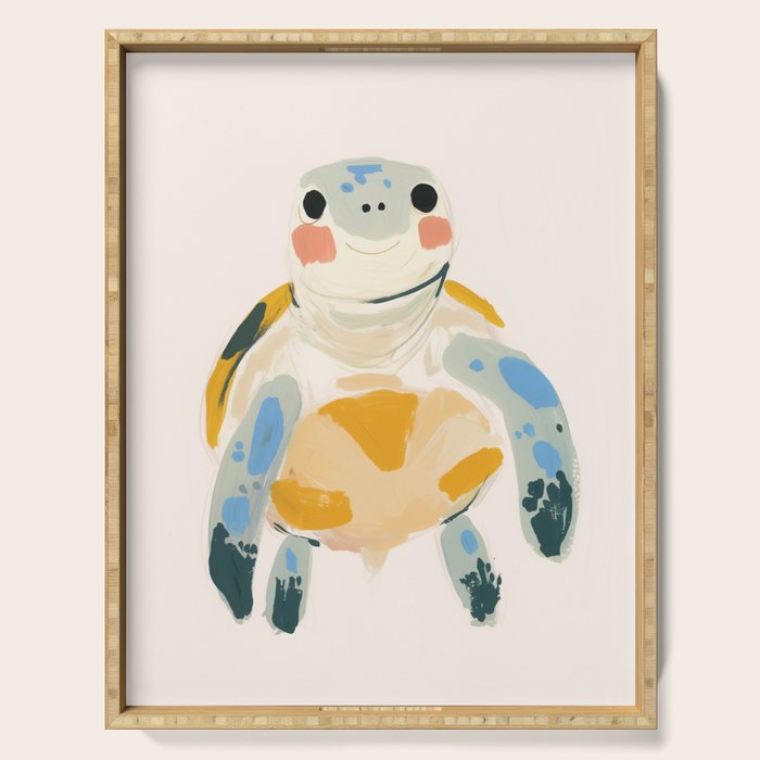 Smiling Sea Turtle Soft Pastel Nursery Animal Serving Tray Gallery Image 1