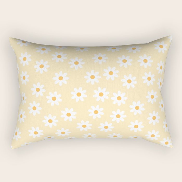 White Daisies Yellow Pattern Rectangular Pillow Gallery Image 2