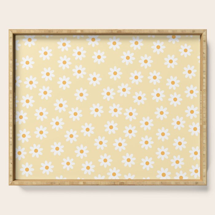 White Daisies Yellow Pattern Serving Tray Gallery Image 1