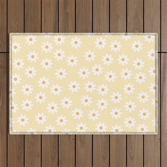 White Daisies Yellow Pattern Outdoor Rug Gallery Image 1
