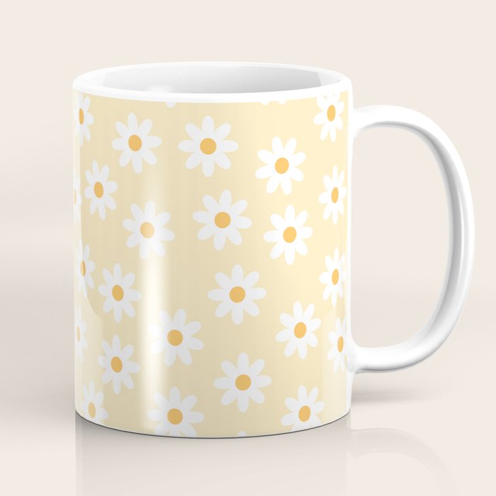 White Daisies Yellow Pattern Coffee Mug Gallery Image 1