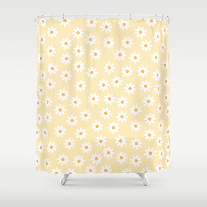 White Daisies Yellow Pattern Shower Curtain Gallery Image 1