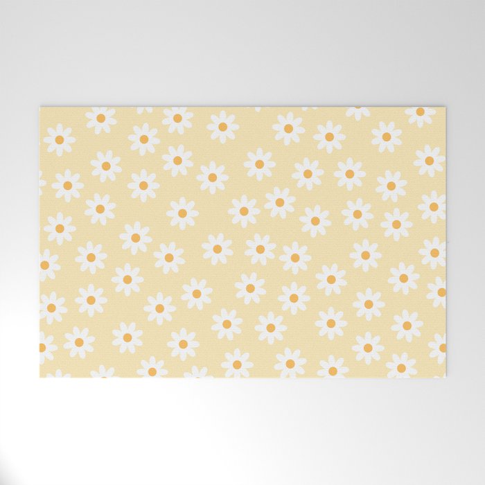 White Daisies Yellow Pattern Welcome Mat Gallery Image 1