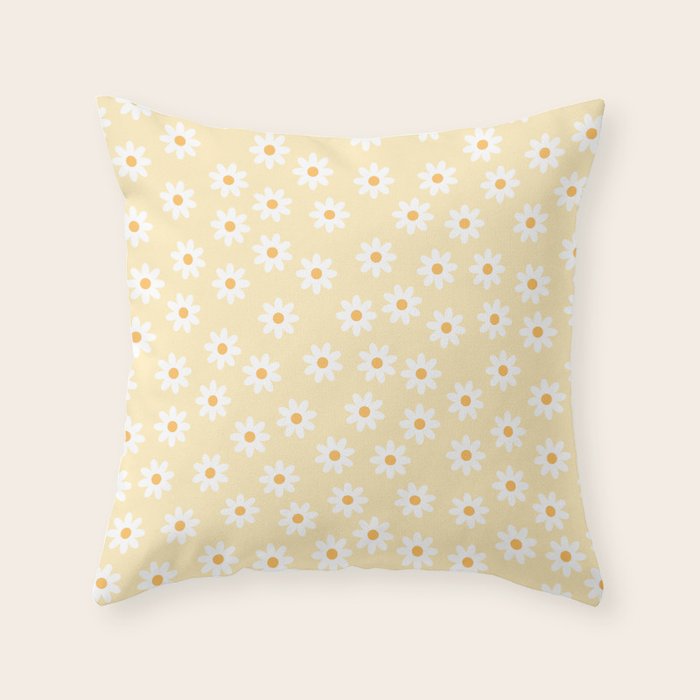 White Daisies Yellow Pattern Throw Pillow Gallery Image 6