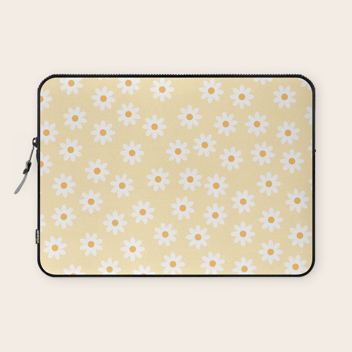 White Daisies Yellow Pattern Laptop Sleeve Gallery Image 1