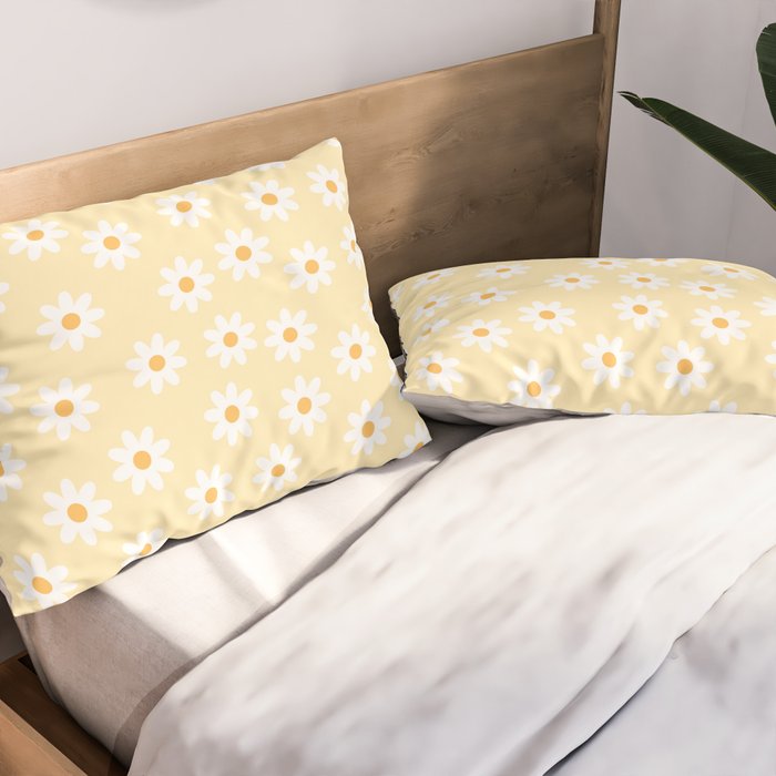 White Daisies Yellow Pattern Pillow Sham Gallery Image 2
