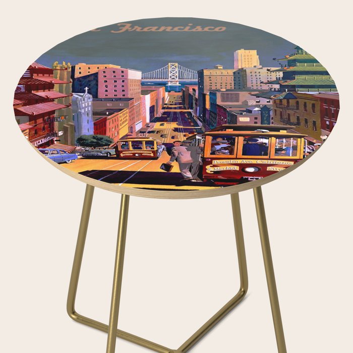 Vintage Commercial Travel Poster Colorful Vintage Art San Francisco  Side Table Gallery Image 2