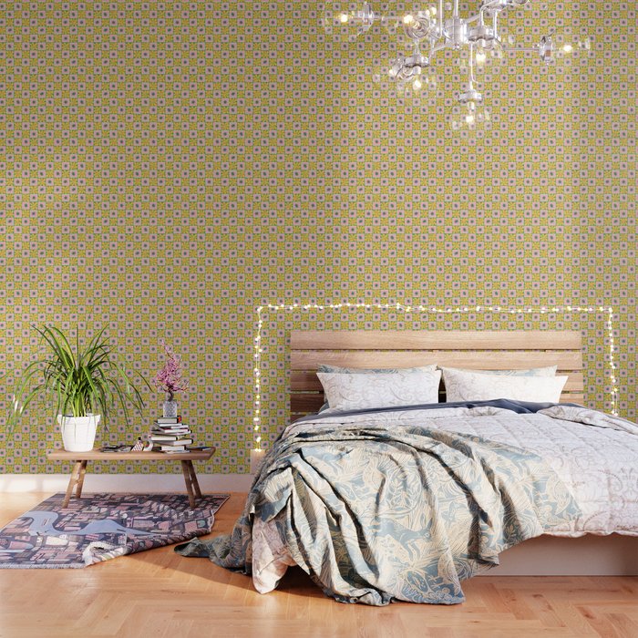 Retro checkered flower art pattern Wallpaper Gallery Image 1
