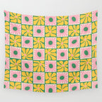 Retro checkered flower art pattern Wall Tapestry Gallery Image 4