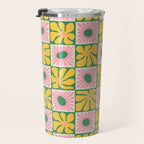 Retro checkered flower art pattern Travel Mug Gallery Image 3