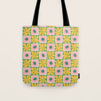 Retro checkered flower art pattern Tote Bag Gallery Image 1