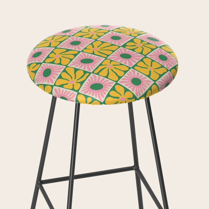 Retro checkered flower art pattern Stool Gallery Image 2